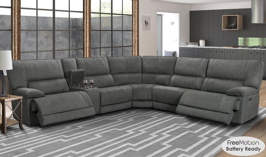 Gray Fabric Power Sectional in Head and Foot with USN Charging